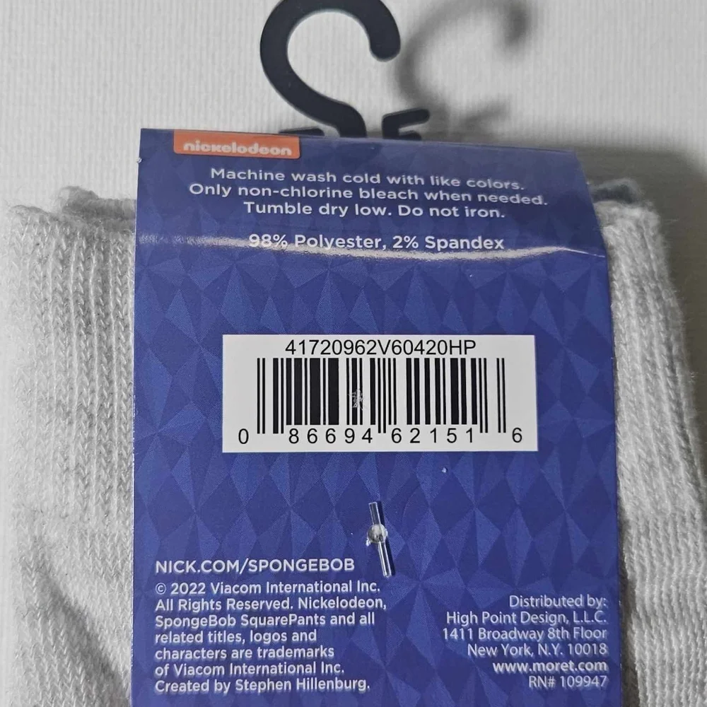 SPONGEBOB SQUAREPANTS 2 pack Crew‎ Socks Size 6.5-12 Nickelodeon Cartoon NEW